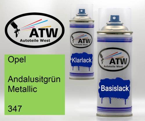 Opel, Andalusitgrün Metallic, 347: 400ml Sprühdose + 400ml Klarlack - Set, von ATW Autoteile West.